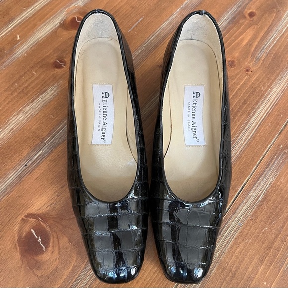 Etienne Aigner Black Croc-Patterned Heels 7M - Picture 5 of 7